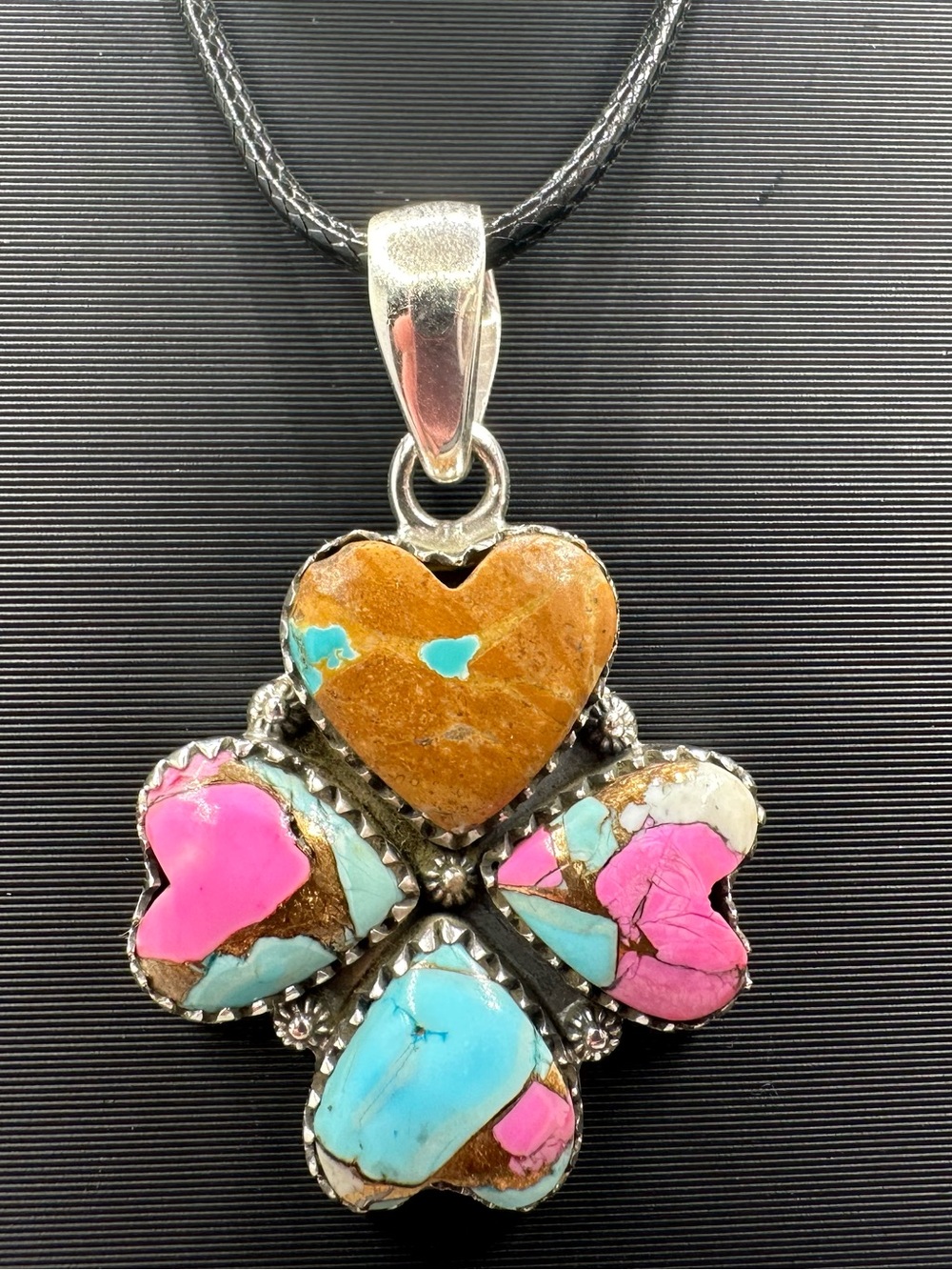 Royston Ribbon Cotton Candy Turquoise Sterling Silver 925 Handmade Heart Pendant